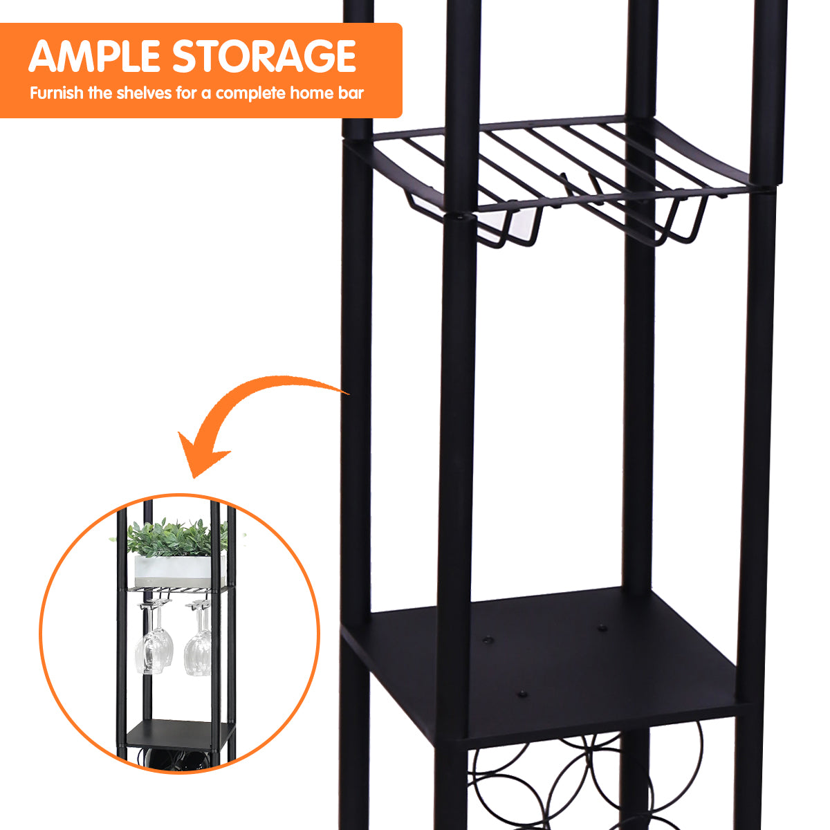 Sarantino Metal Etagere Floor Lamp with Wine Holder Shelf V240-LMP-MLM-621