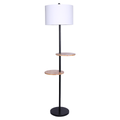 Sarantino Metal Floor Lamp Shade with Black Post in Round Wood Shelves V240-LMP-MLM-626