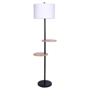 Sarantino Metal Floor Lamp Shade with Black Post in Round Wood Shelves V240-LMP-MLM-626