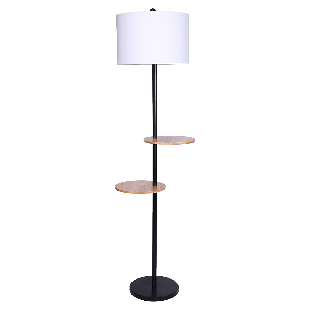 Sarantino Metal Floor Lamp Shade with Black Post in Round Wood Shelves V240-LMP-MLM-626