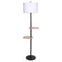 Sarantino Metal Floor Lamp Shade with Black Post in Round Wood Shelves V240-LMP-MLM-626