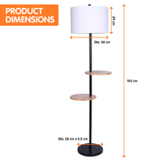 Sarantino Metal Floor Lamp Shade with Black Post in Round Wood Shelves V240-LMP-MLM-626