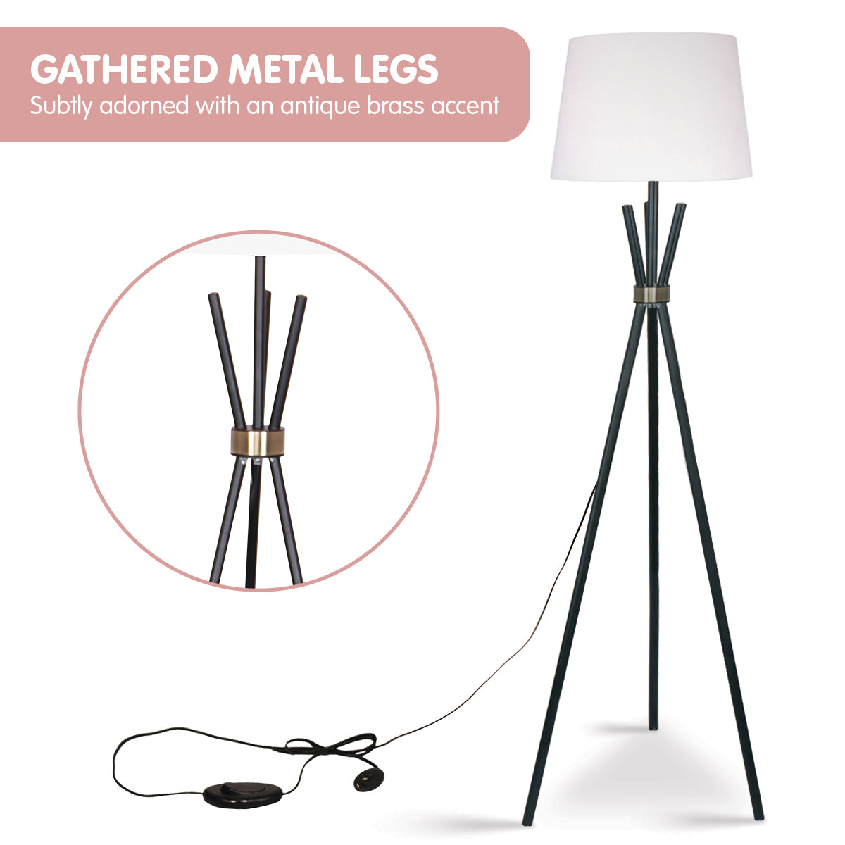 Sarantino Tripod Floor Lamp in Metal and Antique Brass V240-LMP-MLM-682