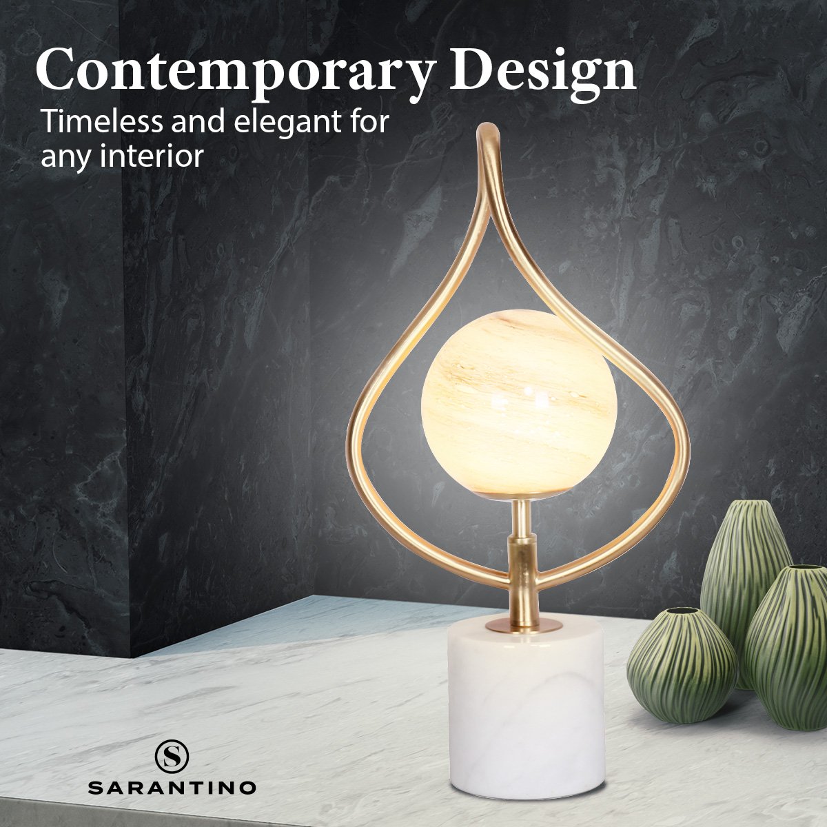 Sarantino Sculptural Orange Glass Table Lamp With White Marble Base V240-LMP-MLM-6925