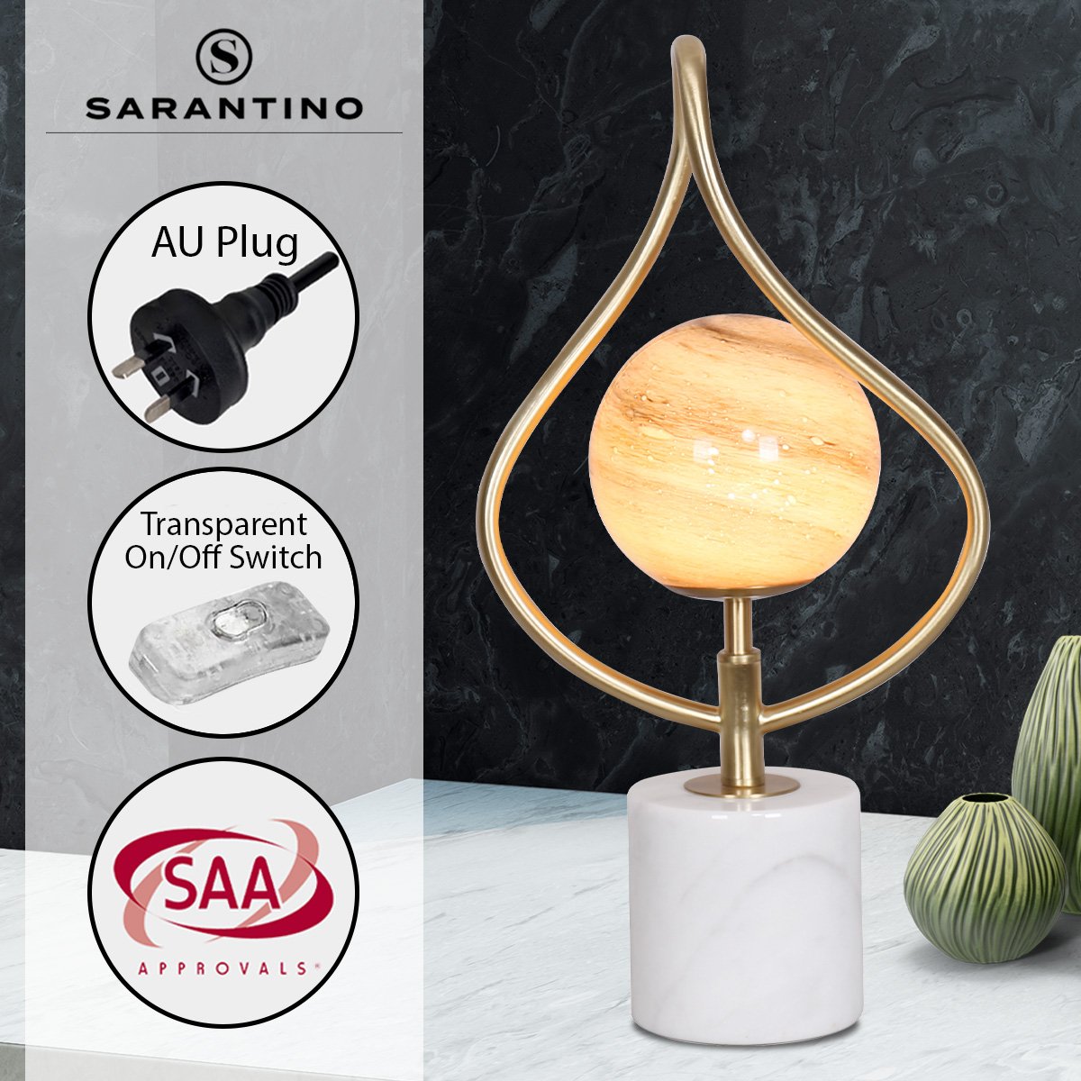 Sarantino Sculptural Orange Glass Table Lamp With White Marble Base V240-LMP-MLM-6925