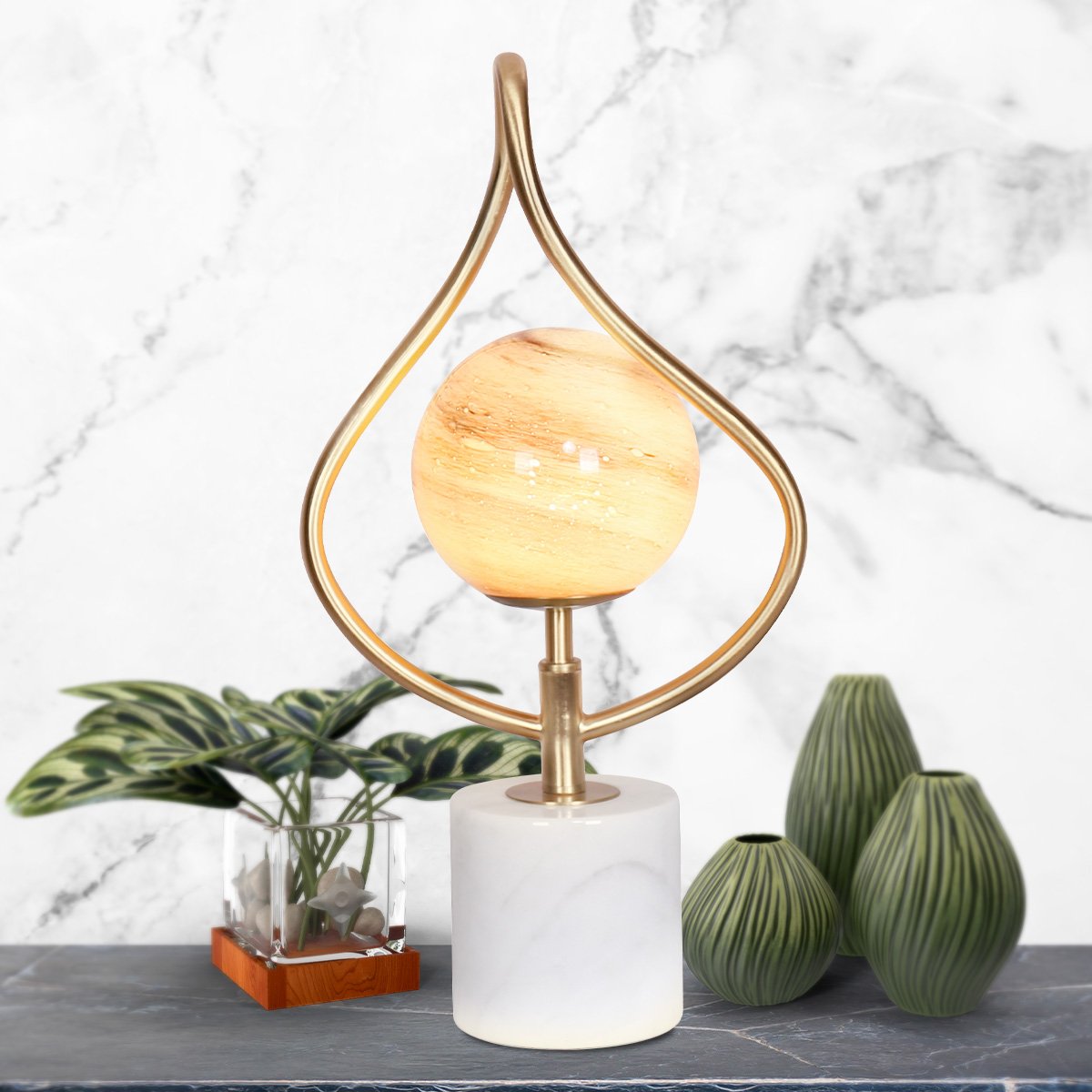 Sarantino Sculptural Orange Glass Table Lamp With White Marble Base V240-LMP-MLM-6925