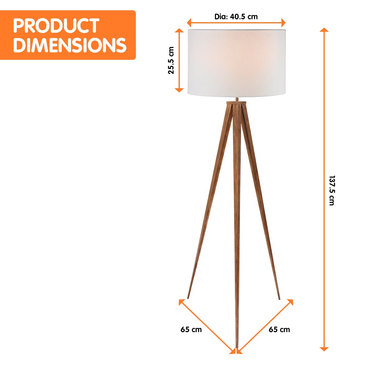 Sarantino Metal Tripod Floor Spot Lamp Shade Drum in Wooden Finish V240-LMP-MLM-731