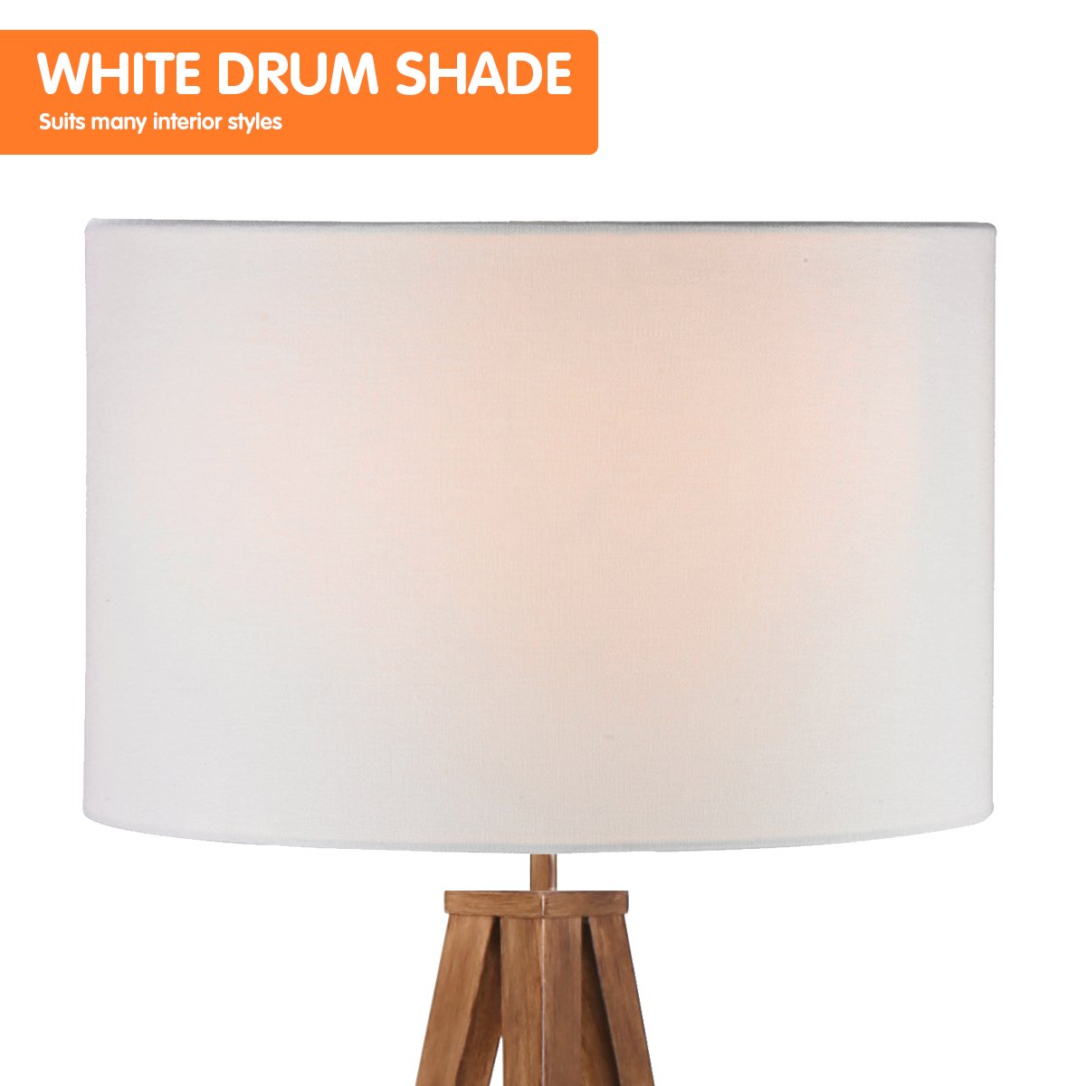 Sarantino Metal Tripod Floor Spot Lamp Shade Drum in Wooden Finish V240-LMP-MLM-731