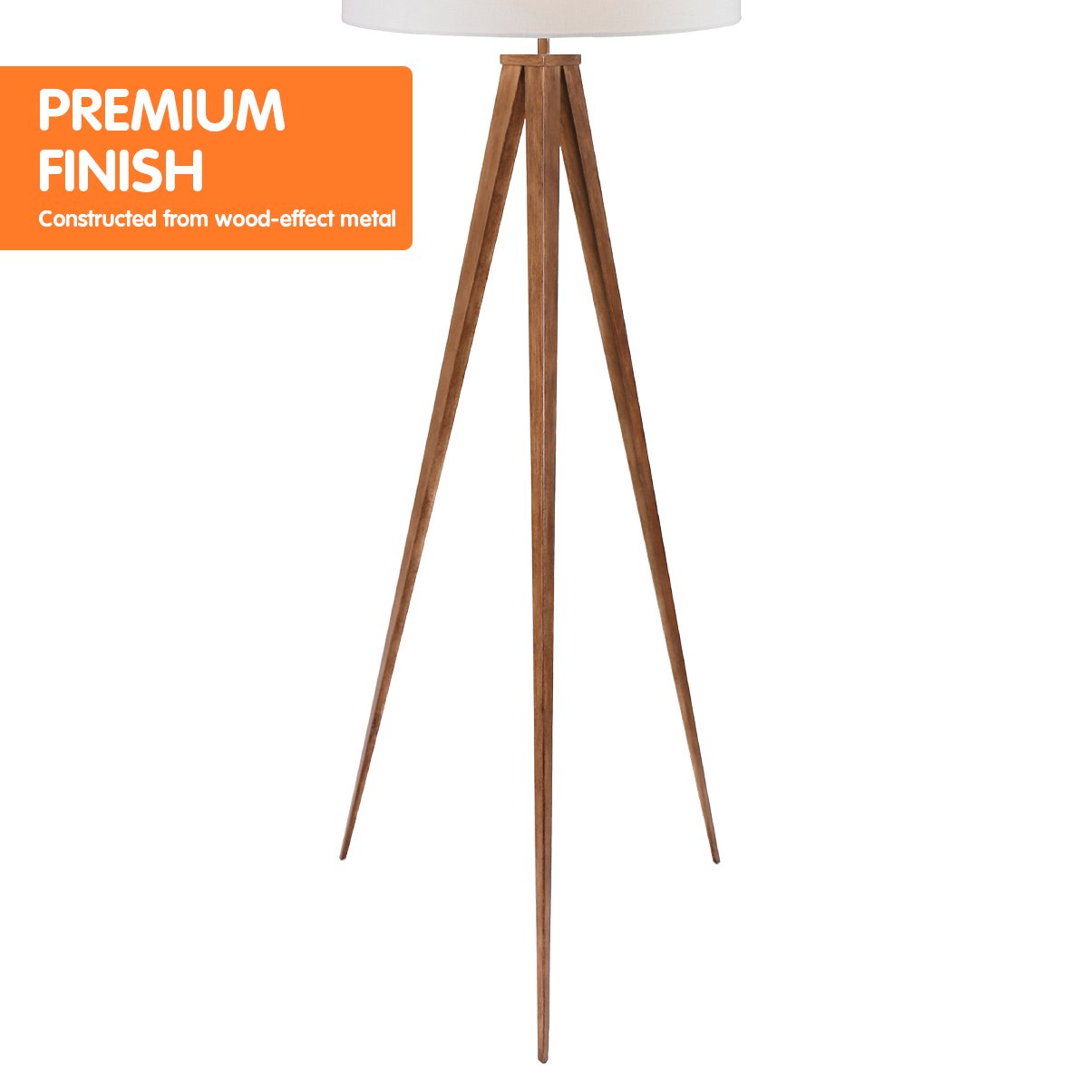 Sarantino Metal Tripod Floor Spot Lamp Shade Drum in Wooden Finish V240-LMP-MLM-731
