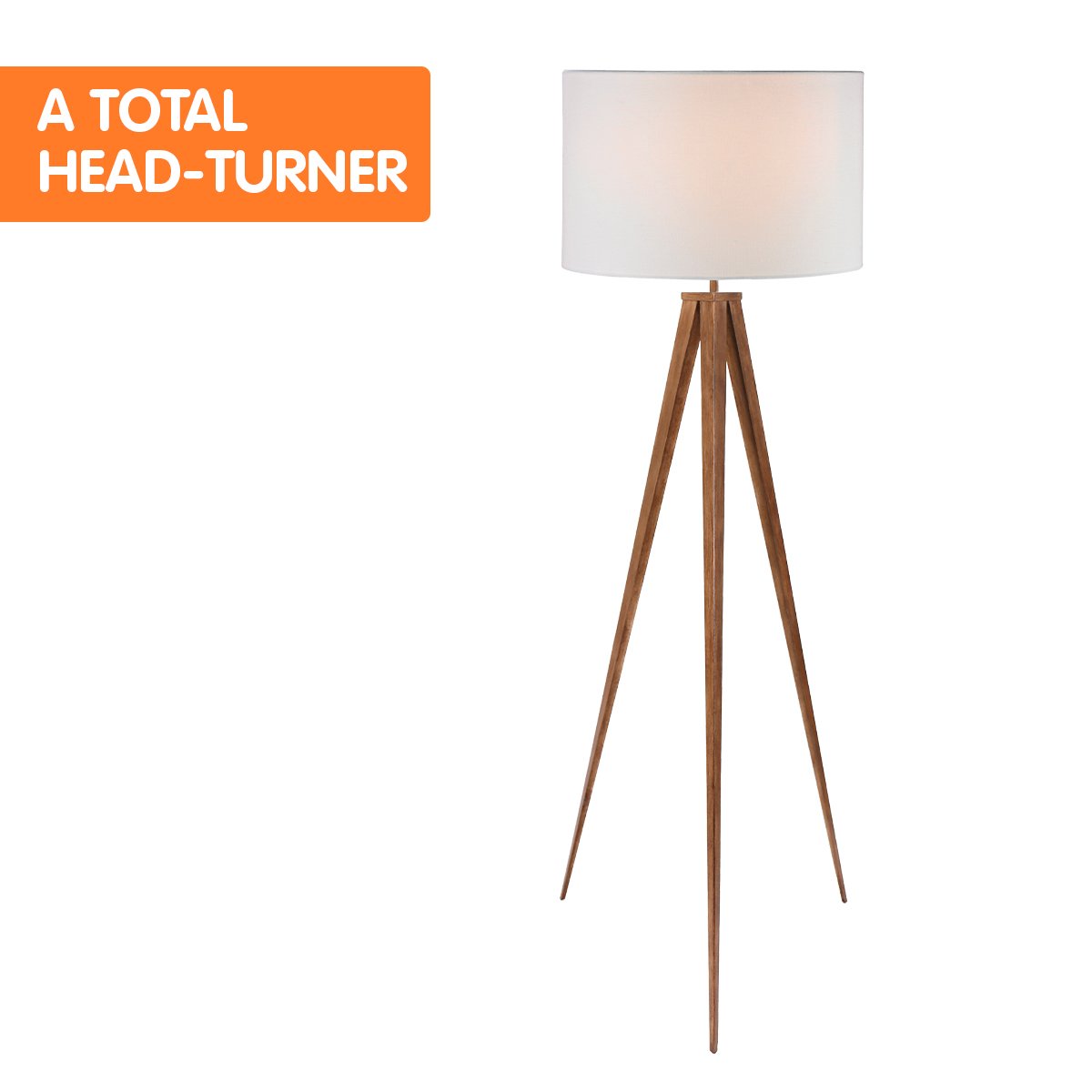 Sarantino Metal Tripod Floor Spot Lamp Shade Drum in Wooden Finish V240-LMP-MLM-731