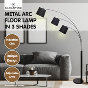 Sarantino 3-Light Arc Floor Lamp Adjustable Black 3 Shades V240-LMP-MLM-738