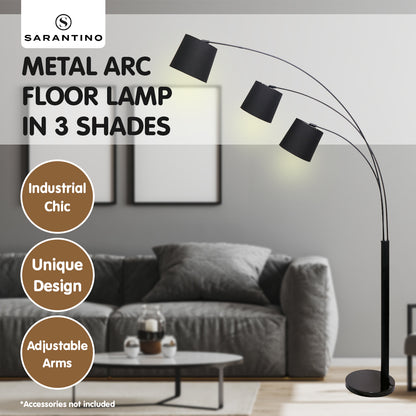 Sarantino 3-Light Arc Floor Lamp Adjustable Black 3 Shades V240-LMP-MLM-738