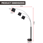 Sarantino 3-Light Arc Floor Lamp Adjustable Black 3 Shades V240-LMP-MLM-738