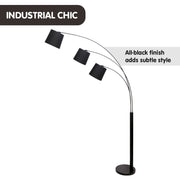 Sarantino 3-Light Arc Floor Lamp Adjustable Black 3 Shades V240-LMP-MLM-738