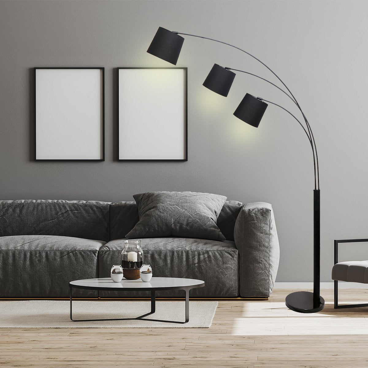 Sarantino 3-Light Arc Floor Lamp Adjustable Black 3 Shades V240-LMP-MLM-738