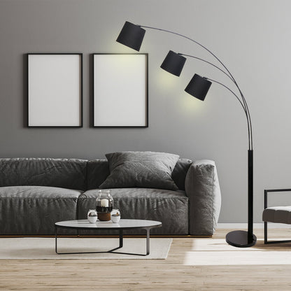 Sarantino 3-Light Arc Floor Lamp Adjustable Black 3 Shades V240-LMP-MLM-738
