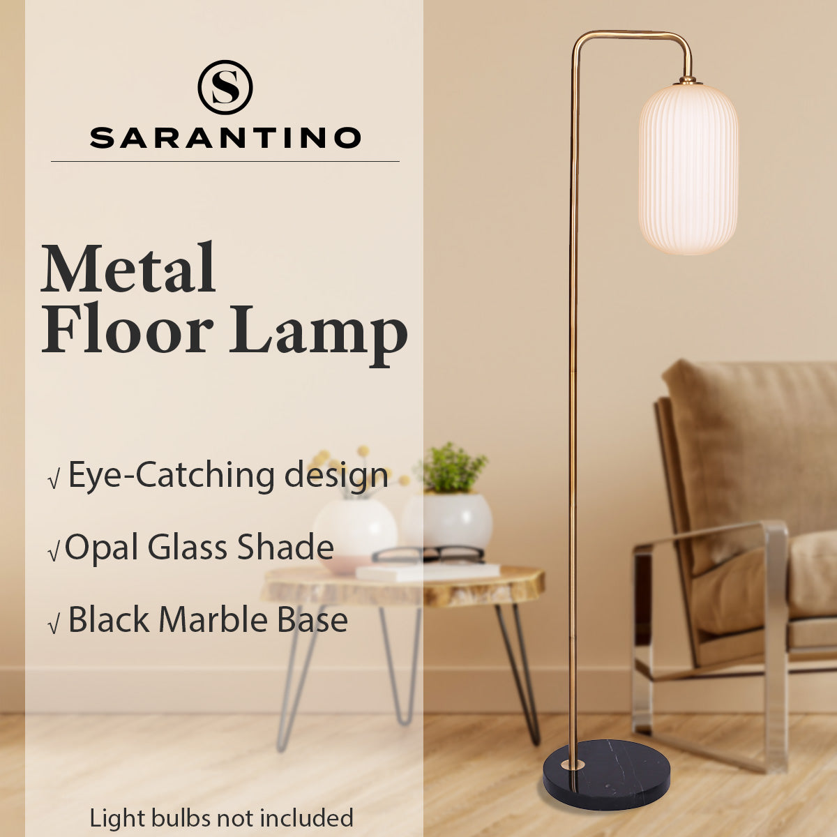 Sarantino Metal Floor Lamp With Opal Glass Shade V240-LMP-MLM-9052