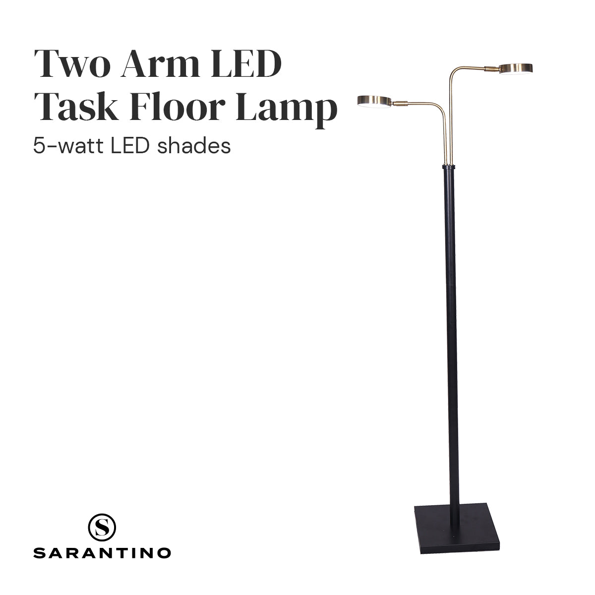 Sarantino LED Metal Floor Lamp with 2 Lights in Brushed Gold and Black Finish V240-LMP-MLM-ML82618