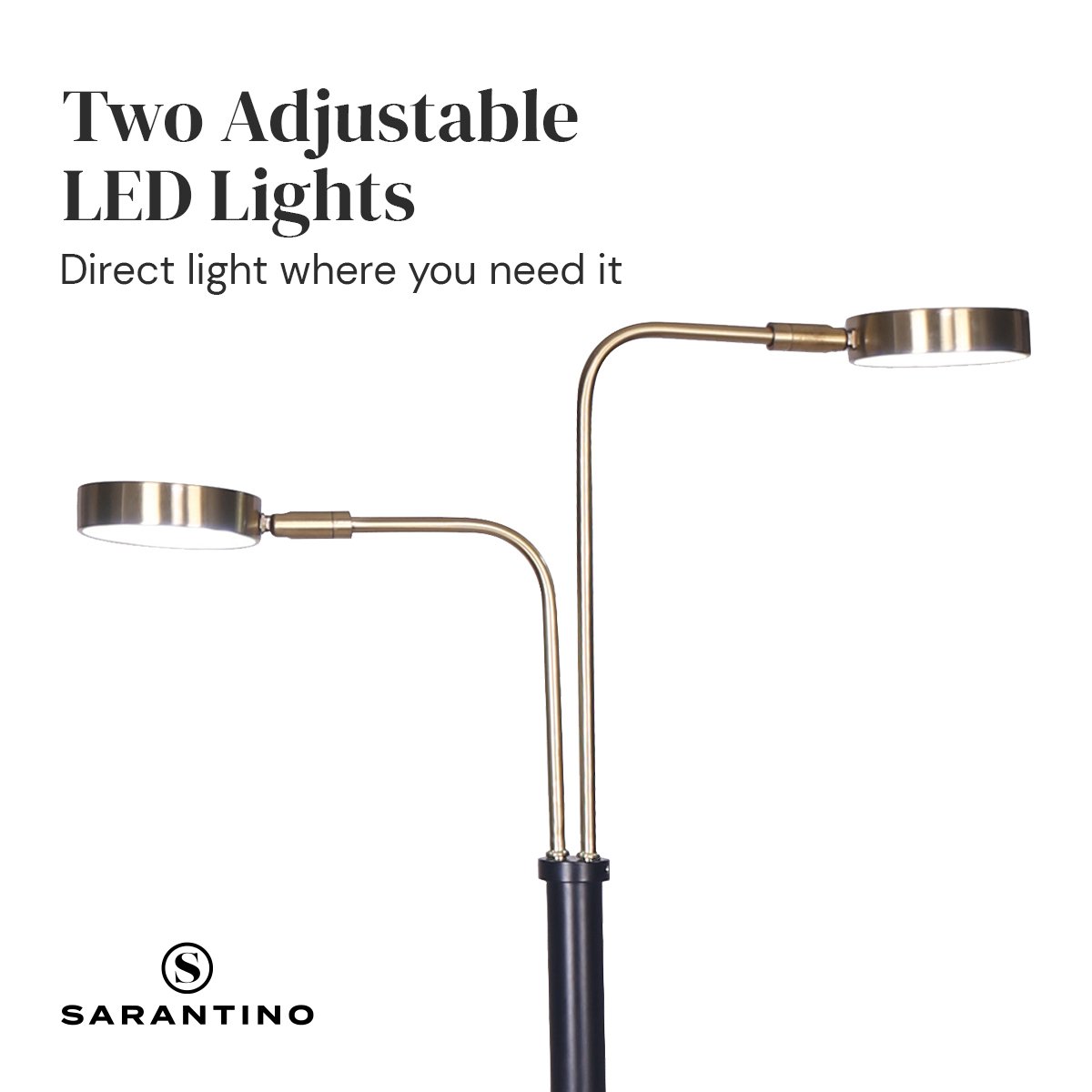 Sarantino LED Metal Floor Lamp with 2 Lights in Brushed Gold and Black Finish V240-LMP-MLM-ML82618