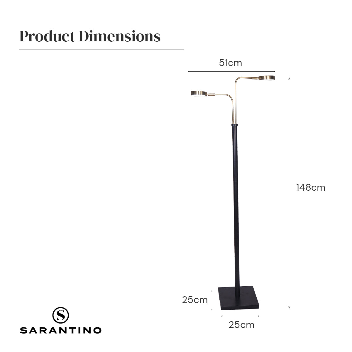 Sarantino LED Metal Floor Lamp with 2 Lights in Brushed Gold and Black Finish V240-LMP-MLM-ML82618