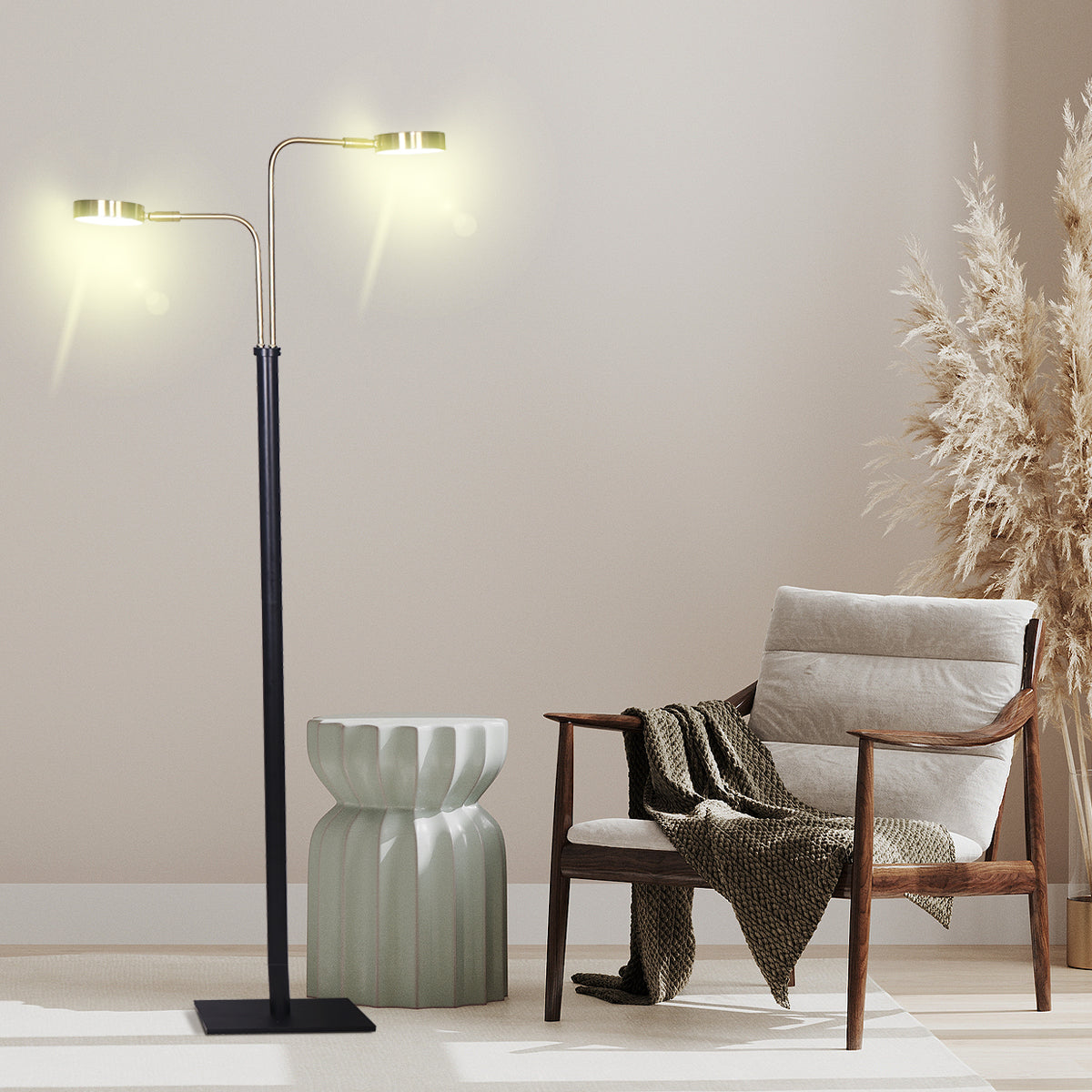 Sarantino LED Metal Floor Lamp with 2 Lights in Brushed Gold and Black Finish V240-LMP-MLM-ML82618