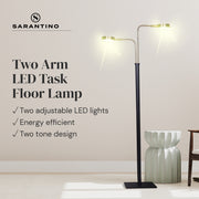 Sarantino LED Metal Floor Lamp with 2 Lights in Brushed Gold and Black Finish V240-LMP-MLM-ML82618