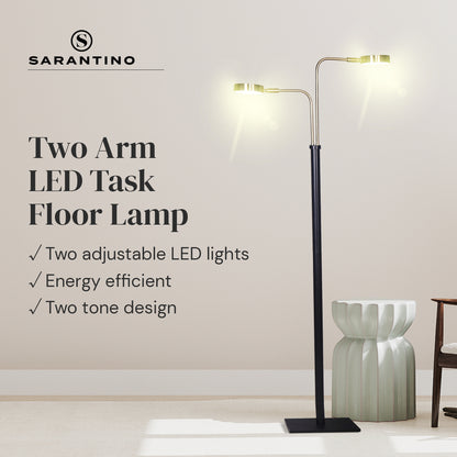 Sarantino LED Metal Floor Lamp with 2 Lights in Brushed Gold and Black Finish V240-LMP-MLM-ML82618