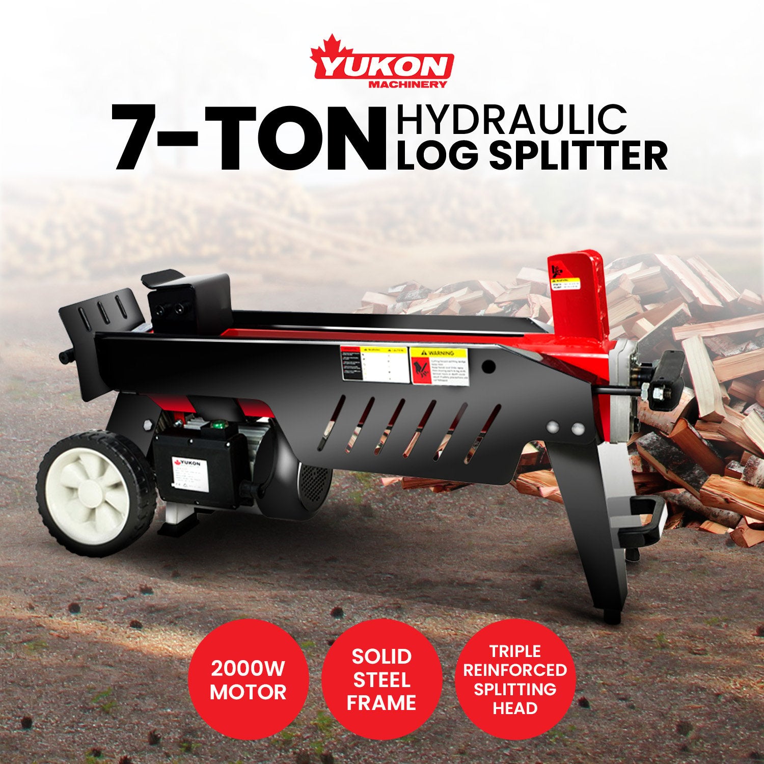 Yukon 7 Ton Electric Log Splitter With Side Protectors Axe Wood Cutter V240-LOG-ELE-07P