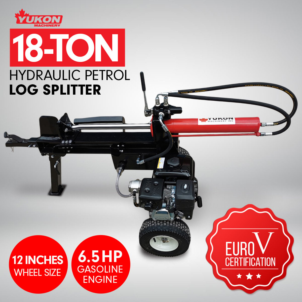 Yukon 18 Ton Petrol Log Splitter Wood Cutter Hydraulic Ram Wood Cutter Firewood Chopper Axe Wedge V240-LOG-PTR-018
