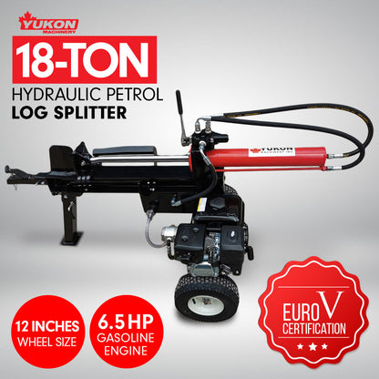 Yukon 18 Ton Petrol Log Splitter Wood Cutter Hydraulic Ram Wood Cutter Firewood Chopper Axe Wedge V240-LOG-PTR-018