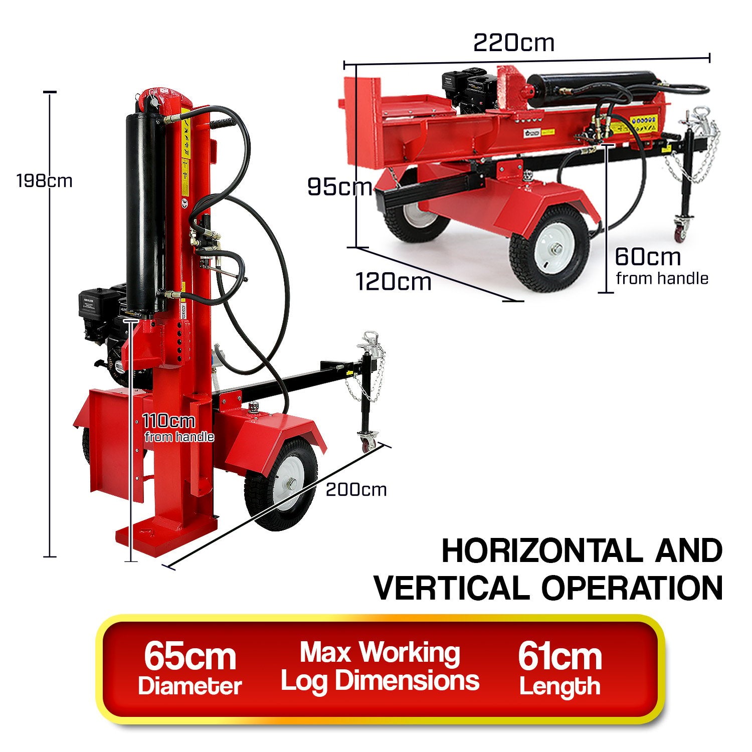 Yukon 60 Ton 420cc Hydraulic Log Splitter Petrol Engine Wood Firewood Cutter V240-LOG-PTR-060