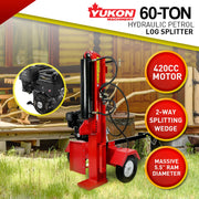 Yukon 60 Ton 420cc Hydraulic Log Splitter Petrol Engine Wood Firewood Cutter V240-LOG-PTR-060