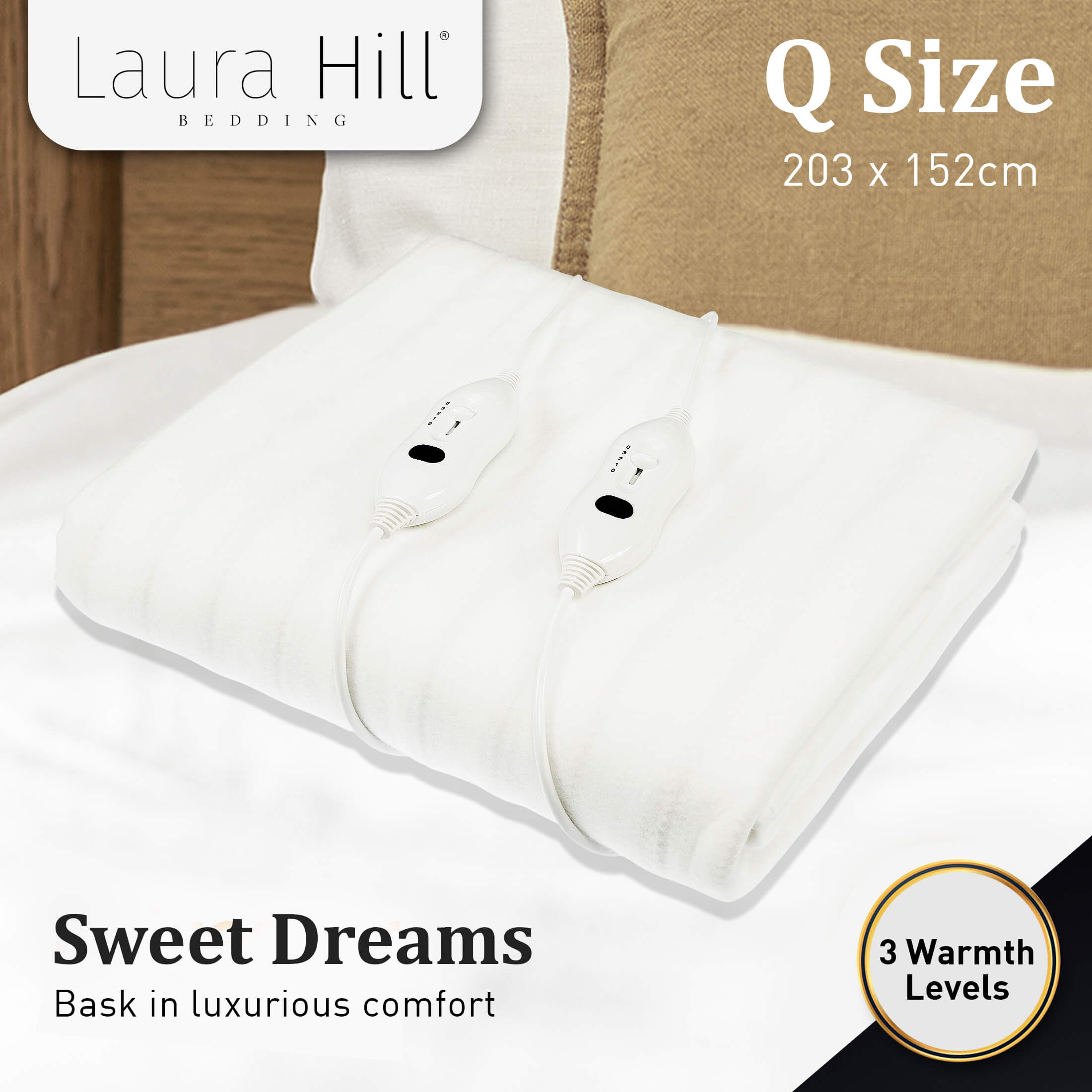 Laura Hill Electric Blanket Queen Size Fitted Underlay Winter Throw - White V240-LTC3-152-WH