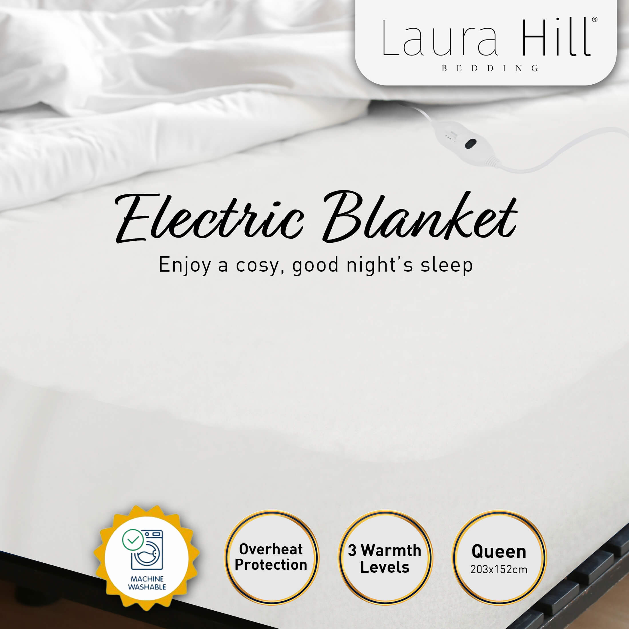 Laura Hill Electric Blanket Queen Size Fitted Underlay Winter Throw - White V240-LTC3-152-WH