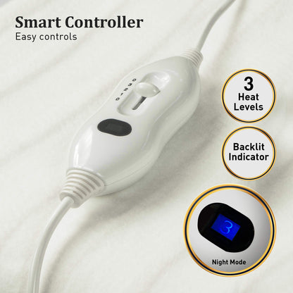 Laura Hill Electric Blanket Queen Size Fitted Underlay Winter Throw - White V240-LTC3-152-WH