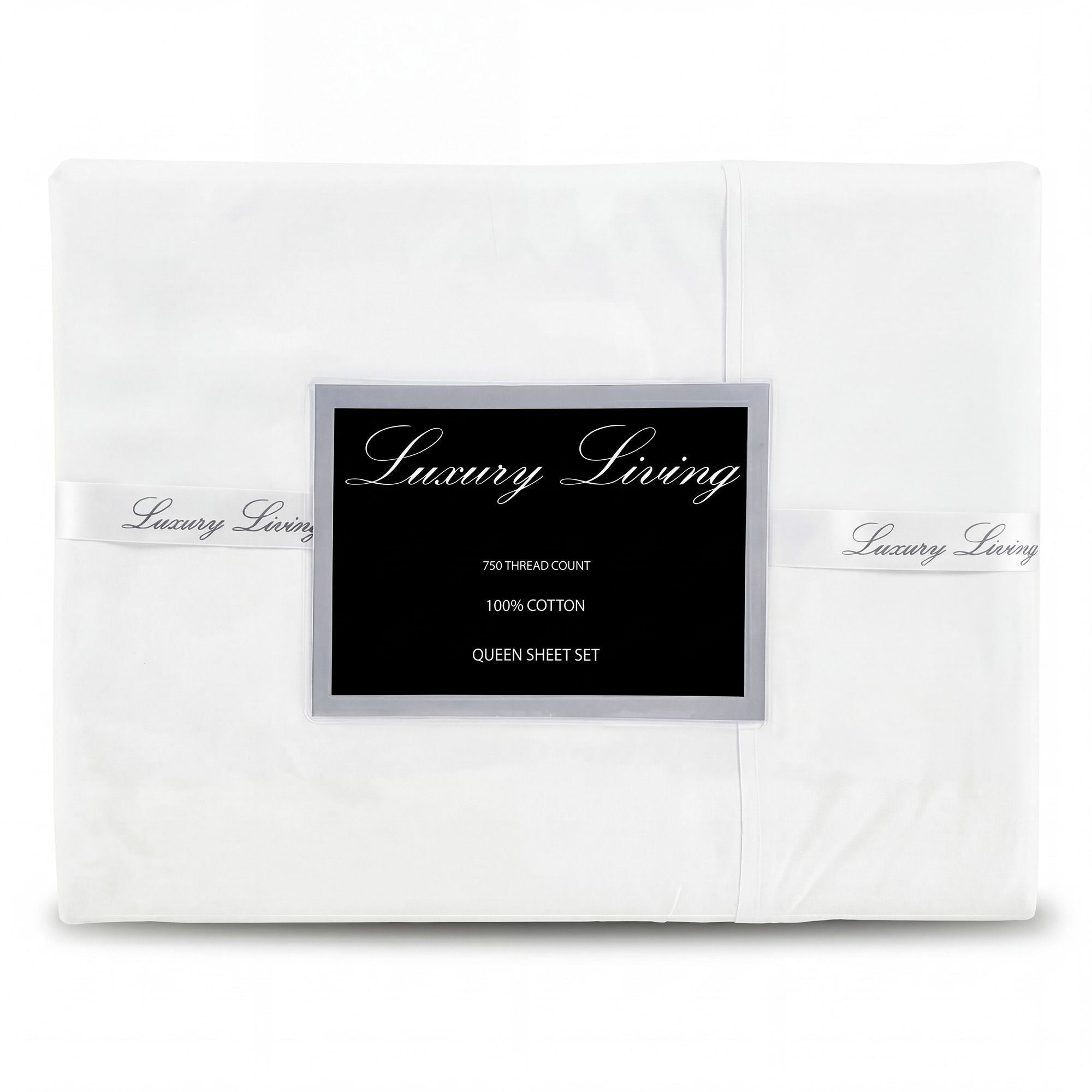 Laura Hill 750 Thread Count Pure Cotton Queen Bed Sheet Set 4 Piece Gift Pack - White V240-MAN-75TC-QN-WH