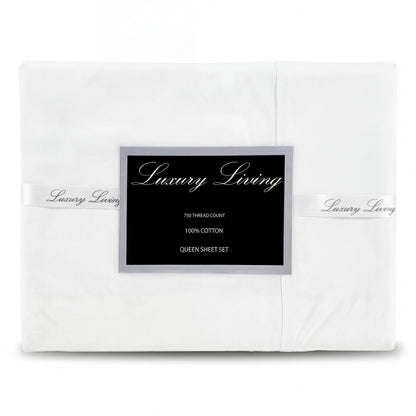 Laura Hill 750 Thread Count Pure Cotton Queen Bed Sheet Set 4 Piece Gift Pack - White V240-MAN-75TC-QN-WH