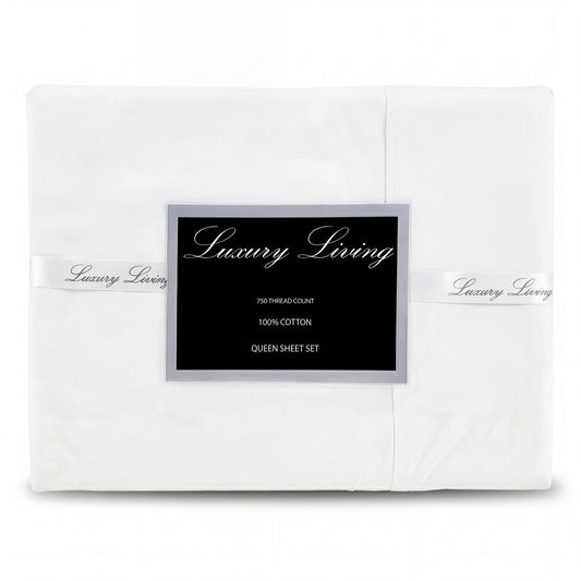 Laura Hill 750 Thread Count Pure Cotton Queen Bed Sheet Set 4 Piece Gift Pack - White V240-MAN-75TC-QN-WH
