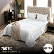 Laura Hill 750 Thread Count Pure Cotton Queen Bed Sheet Set 4 Piece Gift Pack - White V240-MAN-75TC-QN-WH
