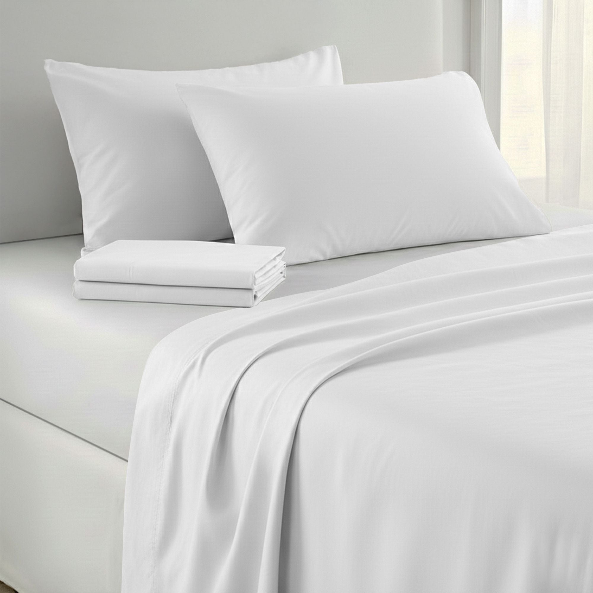 Laura Hill 750 Thread Count Pure Cotton Queen Bed Sheet Set 4 Piece Gift Pack - White V240-MAN-75TC-QN-WH