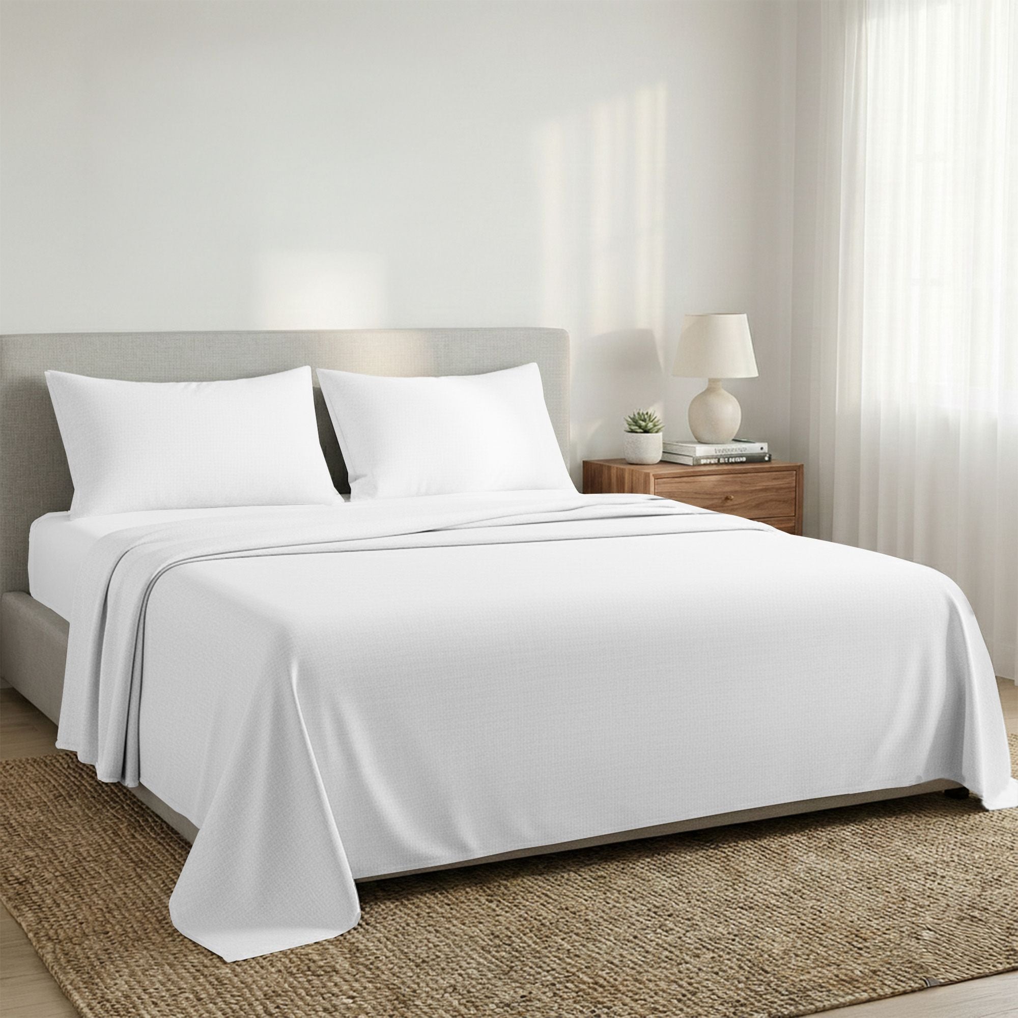 Laura Hill 750 Thread Count Pure Cotton Queen Bed Sheet Set 4 Piece Gift Pack - White V240-MAN-75TC-QN-WH