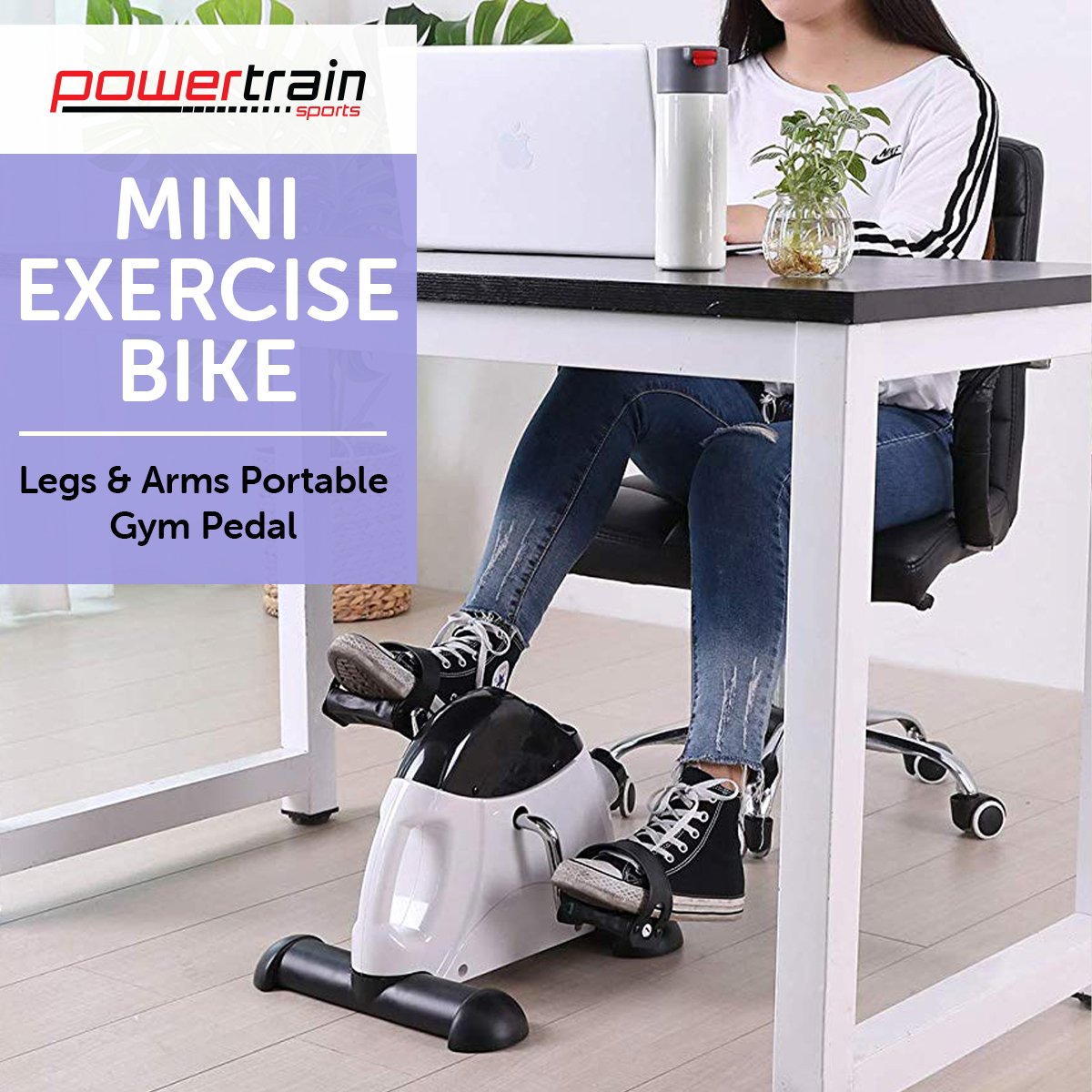 Powertrain Mini Exercise Bike Arm and Leg Pedal Exerciser V240-MBIKE-90A-WH