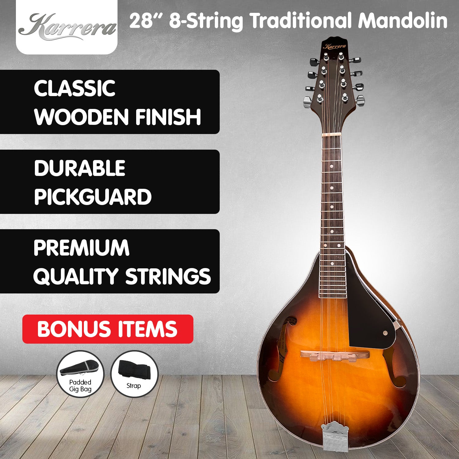 Karrera Traditional Mandolin - Sunburst V240-MDL-TDT