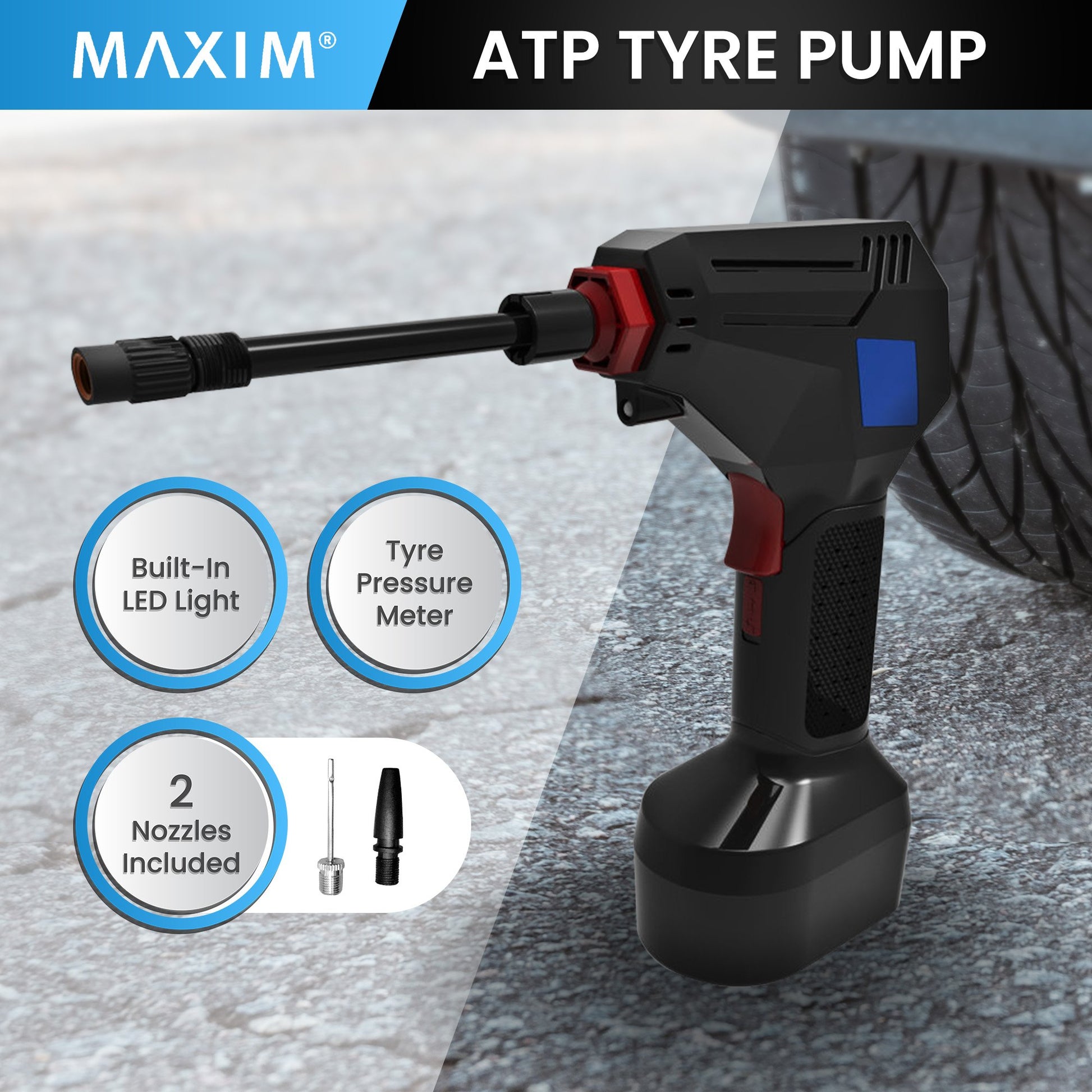 MEC Maxim ATP 12V Tyre Pump Portable Electric Car Tyre Air Pump with LED Light Digital Pressure Metre V240-MEC-ATP
