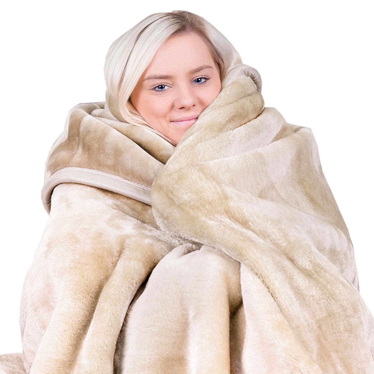 Laura Hill Mink Blanket Double Sided 600GSM Queen Size Beige V240-MINK-BE