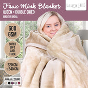 Laura Hill Mink Blanket Double Sided 600GSM Queen Size Beige V240-MINK-BE