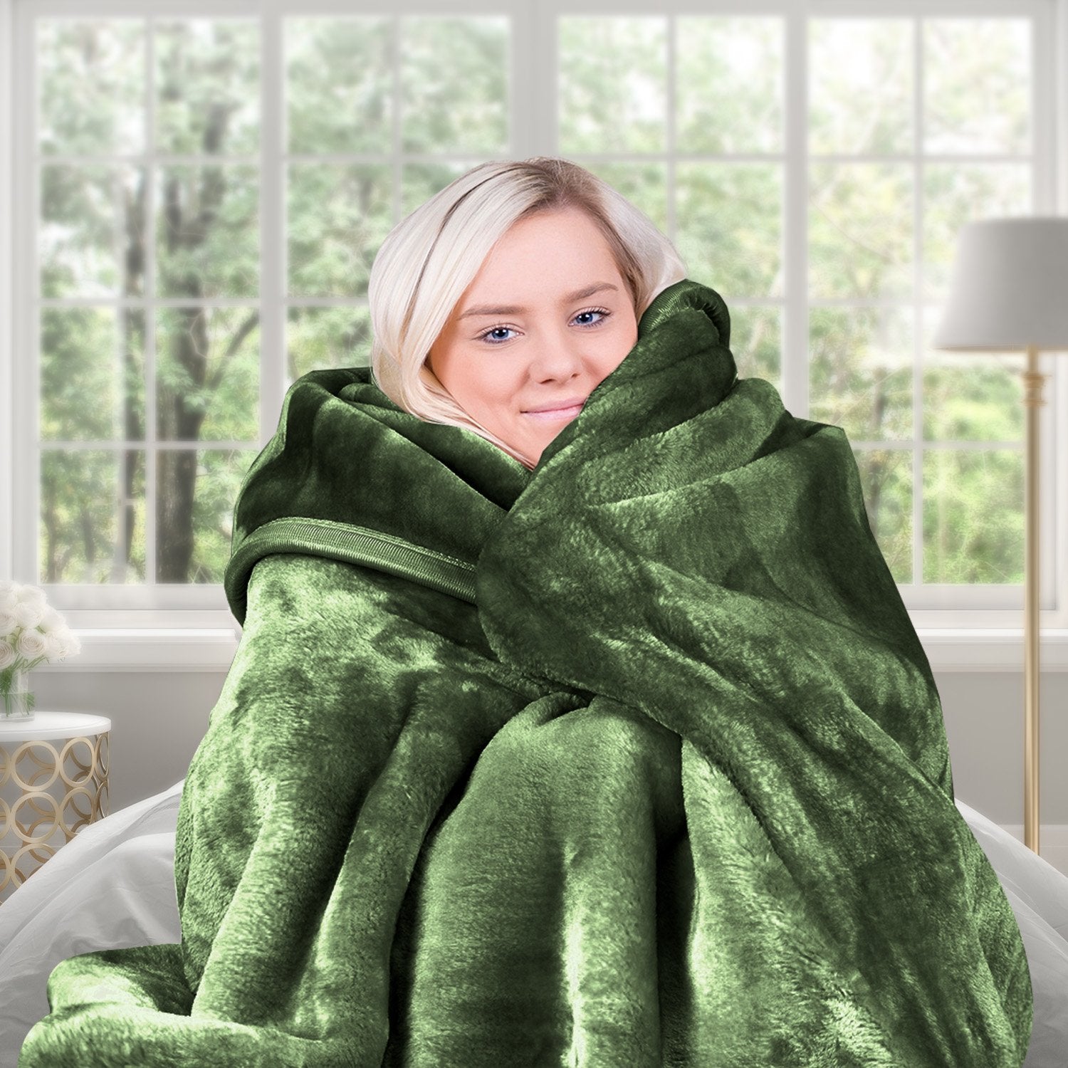 Laura Hill 600gsm Faux Mink Blanket Queen Size Double-sided Throw Rug Large Super Luxurious Soft - Green V240-MINK-GN