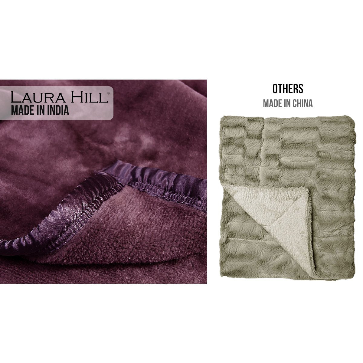 Laura Hill Mink Blanket Throw Purple Double Sided Queen Size Soft Plush Bed Faux Rug V240-MINK-PU