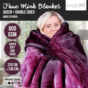 Laura Hill Mink Blanket Throw Purple Double Sided Queen Size Soft Plush Bed Faux Rug V240-MINK-PU