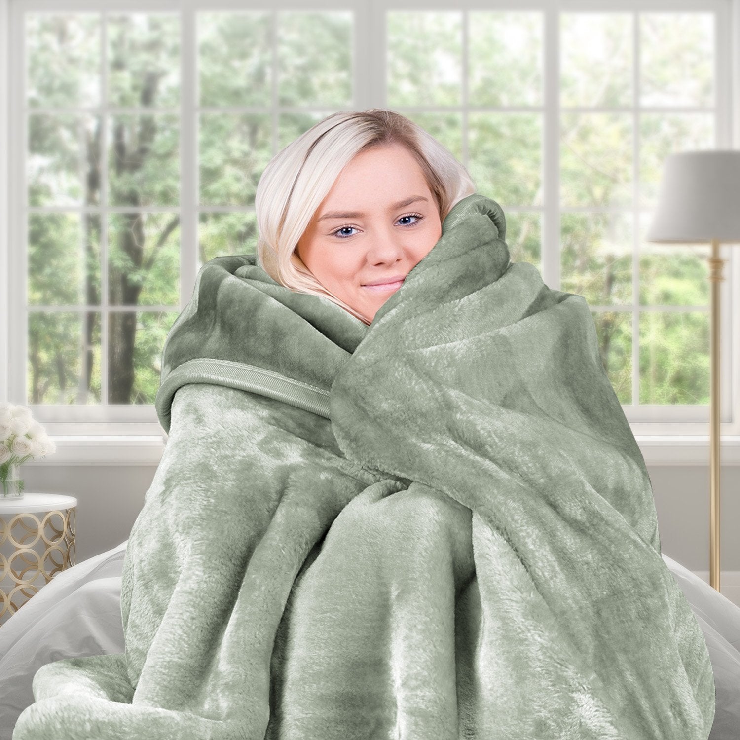 Laura Hill 600-GSM Mink Blanket Queen Size Double-Sided Soft Plush Bed Faux Throw Rug 220 X 240cm Sage V240-MINK-SG